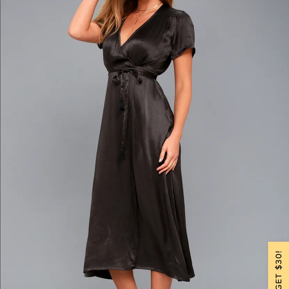 LUSTY WEEKEND black wrap midi dress